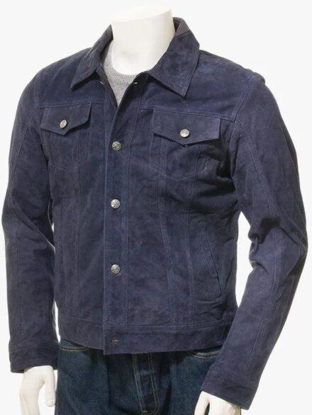 FOGGIA Men s Blue Suede Trucker Jacket