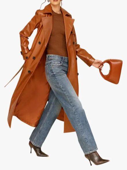 Faux Ever Leather Belted Trench Coat Glazed