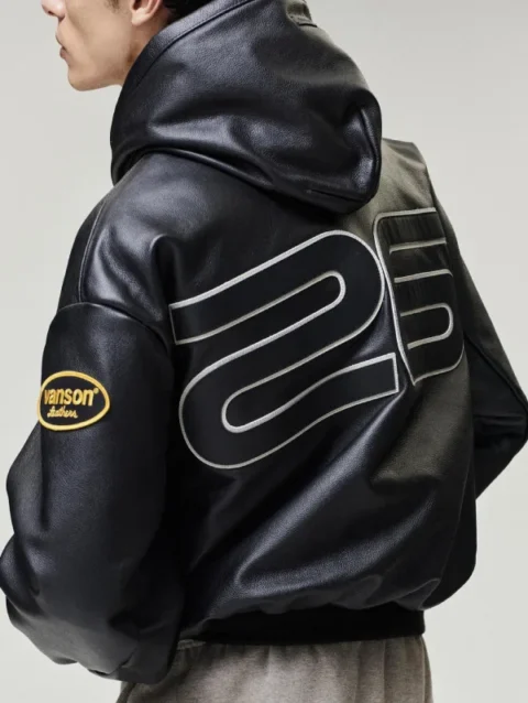 Fear Of God Essentials Vanson Leather Hooded Bomber Jacket Black