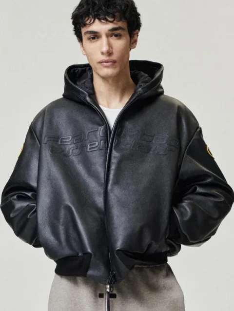 Fear Of God Vanson Essentials Leather Hooded Bomber Jacket Black