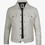 Four Pocket Men s Off White Trucker Leather Jacket