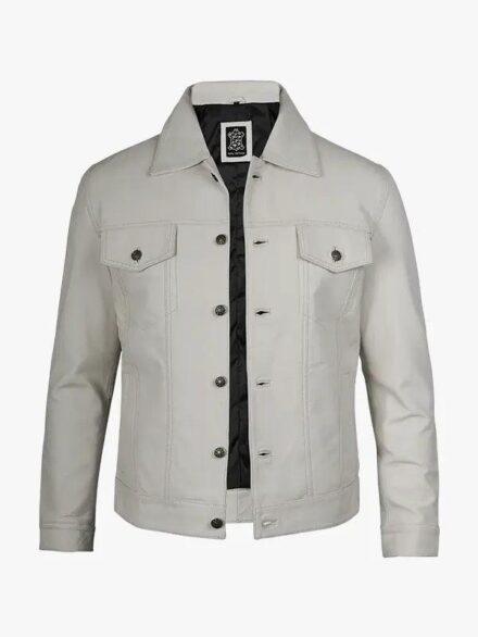 Four Pocket Men s Off White Trucker Leather Jacket