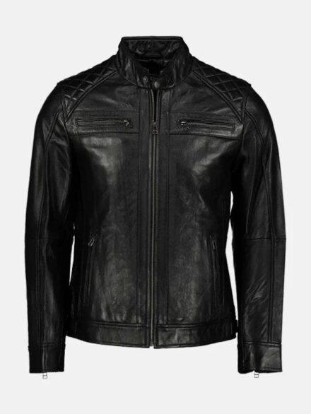 George Waters Padded Style Black Leather Jacket Front 595x793 1