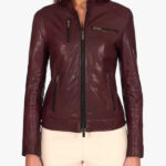 Giulia Bordeaux Vegetable Leather Biker Jacket
