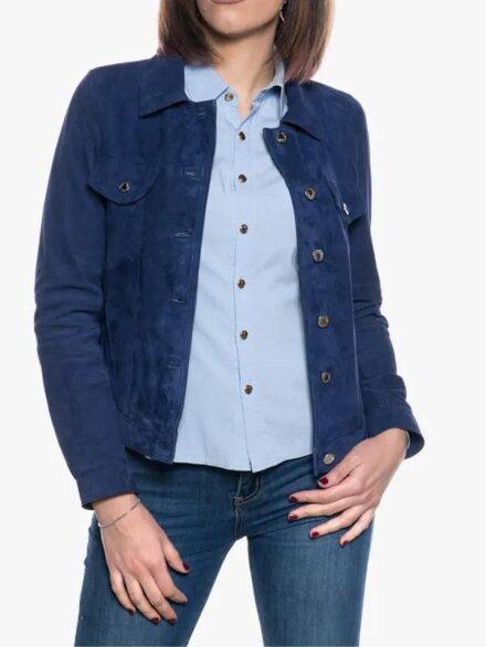 Giusy Women s Genuine Blue Suede Leather Jacket