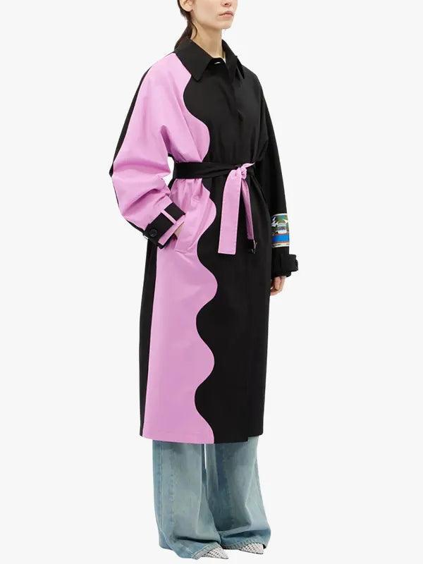 Graphic Patch Color Block Trench Coat