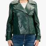 Green Double Breasted Short Trench Jacket