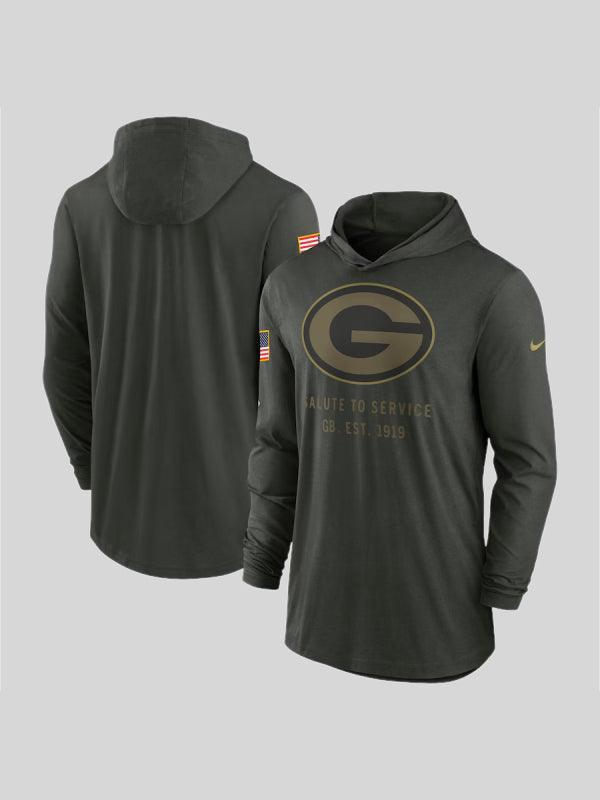 Green Bay Packers 2025 Salute to Service Hooded Long Sleeve T shirt