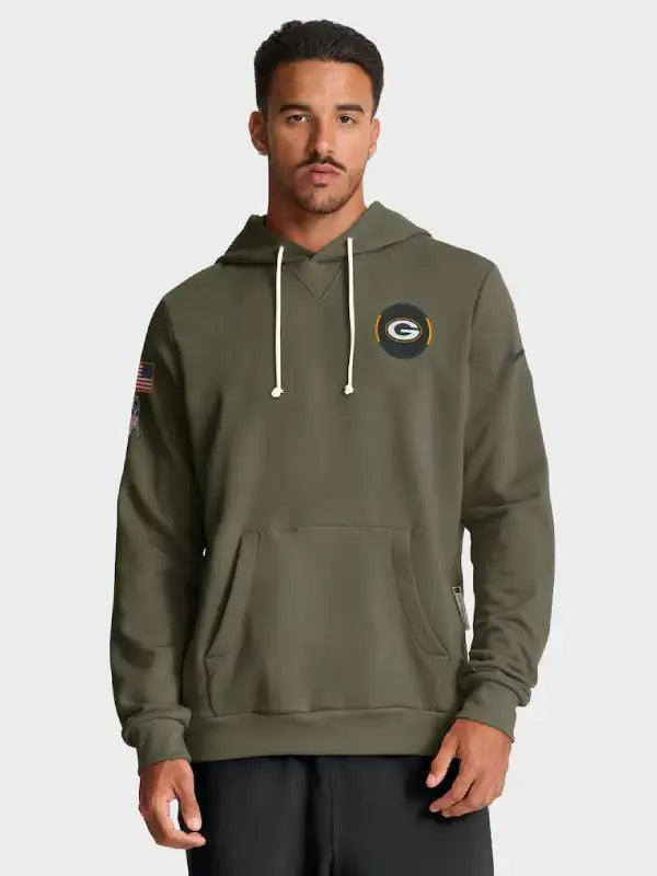 Green Bay Packers Nike 2025 Salute to Service Sideline Standard Issue Dri FIT Hoodie Olive