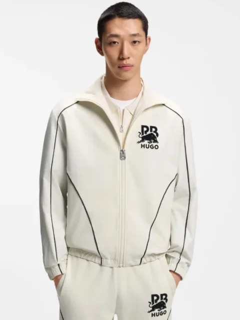 HUGO x RB Bull Motif Zip-Up Jacket White