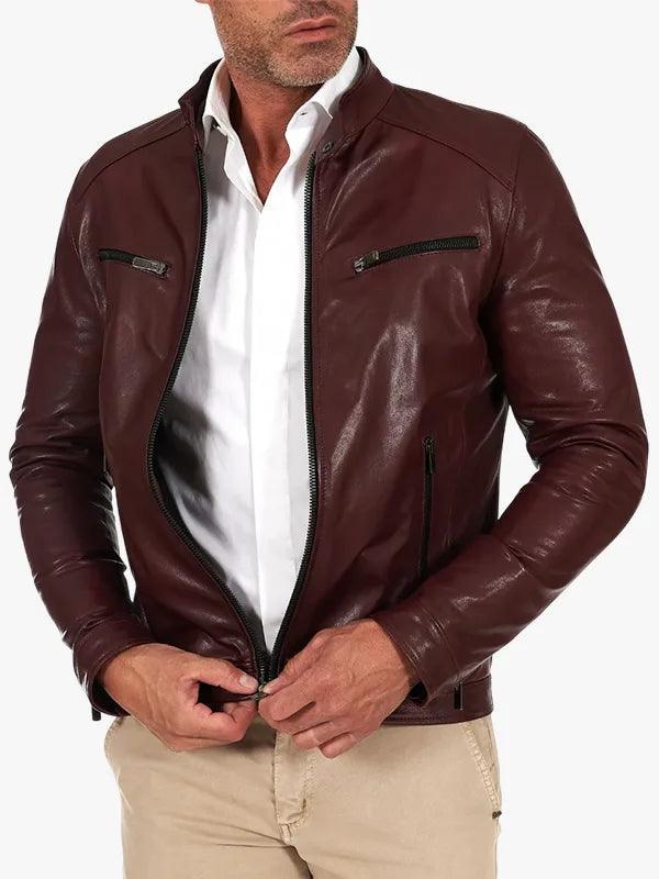 Hamilton Bordeaux Vegetable Leather Jacket Four Zipper Pockets Vintage Effect