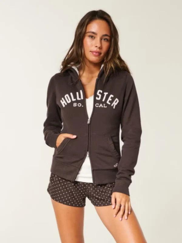 Hollister Vault Sherpa Lined Zip Up Hoodie Brown