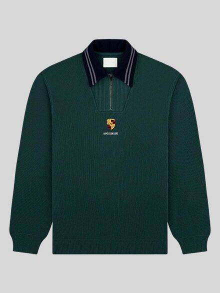 Jacquard Collar ALD x Porsche Quarter Zip Pullover Jacket In Green