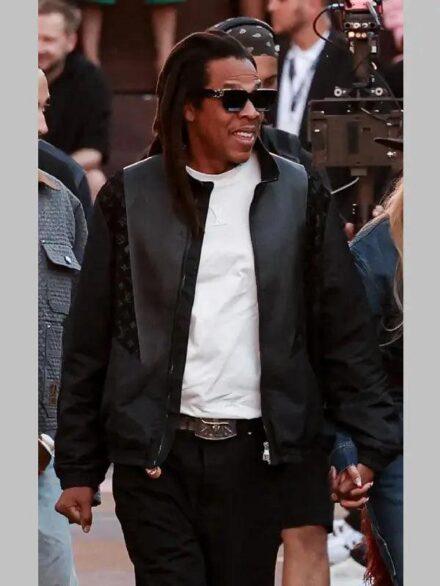 Jay Z LV Leather Mix Track Jacket Black