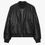 John Elliott Black Leather Andes Bomber Jacket