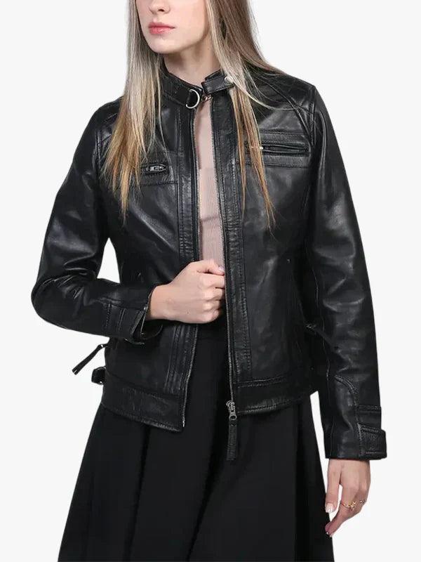 Johnson Women Cafe Racer Leather Jacket 3