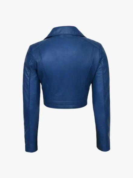 Julian Blue Cropped Leathers Biker Jacket With Long Sleeve For Women s