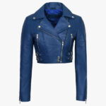 Julian Women s Blue Cropped Biker Jacket