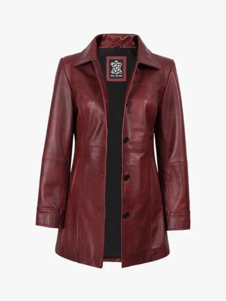 Kandis Women s Burgundy Real Leather Coat