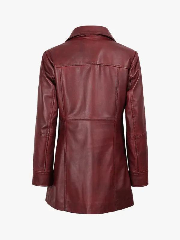 Kandis Women s Maroon Real Leather Car Coat