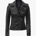 Kirsten Women s Black Asymmetrical Leather Motorcycle Jacket