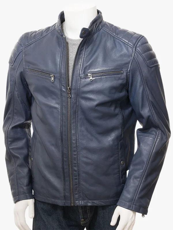 LUSTLEIGH Men s Blue Leather Biker Jacket
