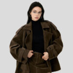Lapel Loose Suede Jacket Brown