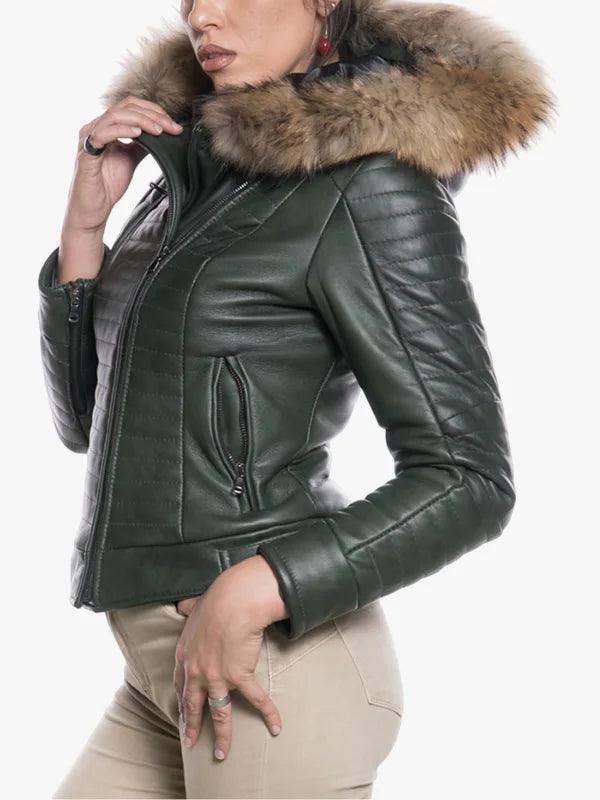 Lasmara Women s Green Jacket With Shearling Hooded