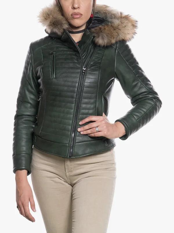 Lasmara Women s Green Shearling Hooded Jacket