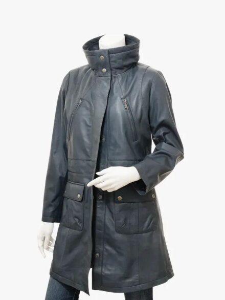 Leather Cottonton Women s Blue Coat