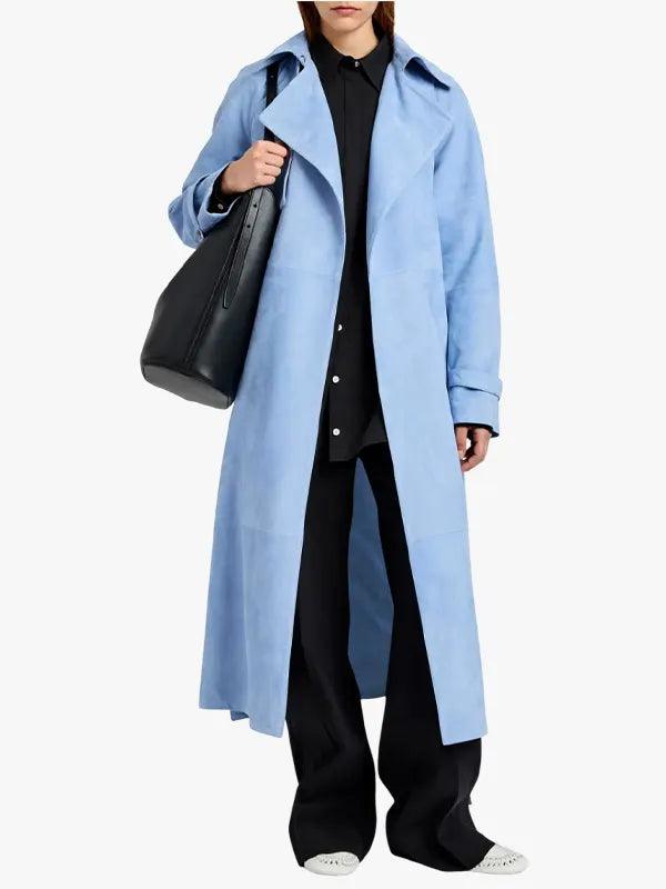 Light Blue Suede Trench Coat for Women