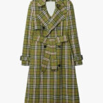 Long Check Stretch Linen Trench Coat