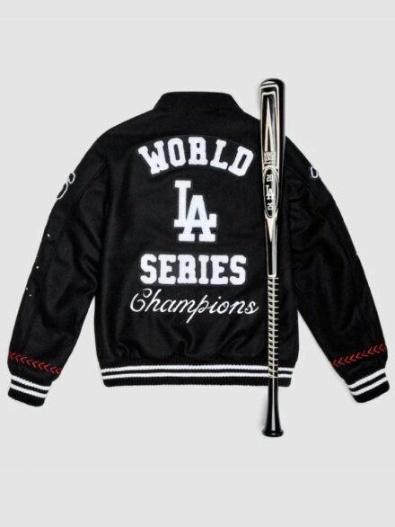 Los Angeles Dodgers Joshua Vides x Fanatics 2025 World Series Champions Limited Edition Full Snap Varsity Jacket Black