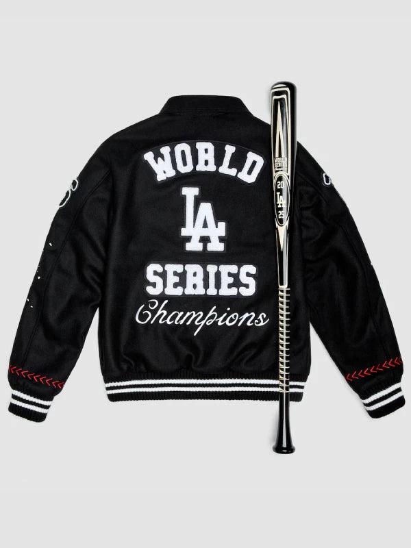 Los Angeles Dodgers Joshua Vides x Fanatics 2025 World Series Champions Limited Edition Full Snap Varsity Jacket Black