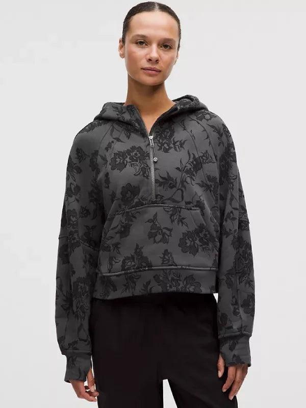 Lululemon Scuba Oversized Half Zip Floral Hoodie Grey