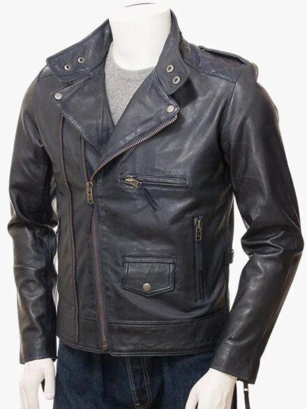 MEN S NAVY LEATHER BIKER JACKET MUSBURY 3