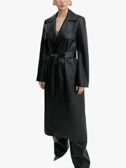 Mango 100 leather trench Black coat