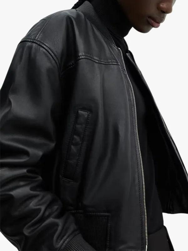 Mango Outlet Women s Black Leather Bomber Jacket