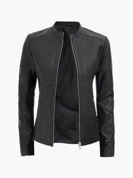 Maude Women s Textured Cafe Racer Leather Jacket