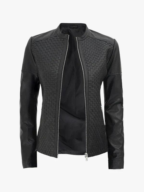 Maude Women s Textured Cafe Racer Leather Jacket