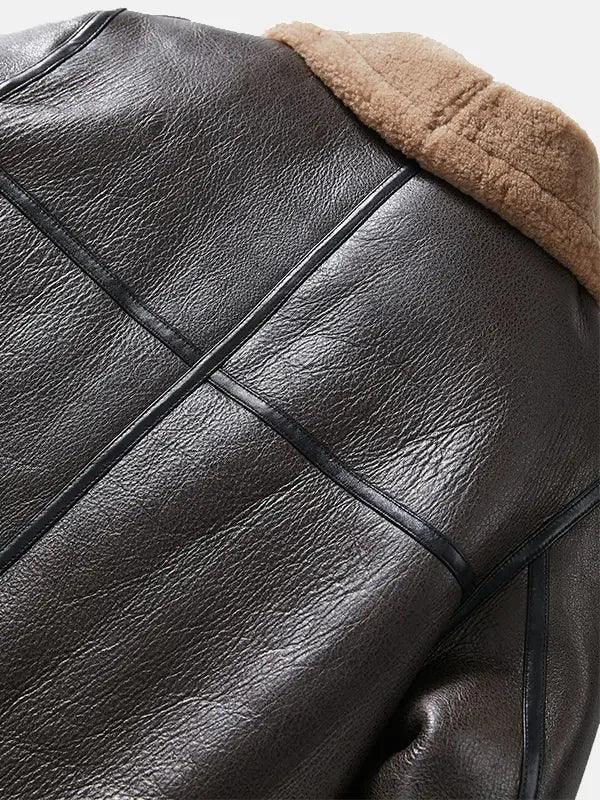 Men Brown Sheepskin B 3 Bomber Shearling Flight Jacket Back Close Up