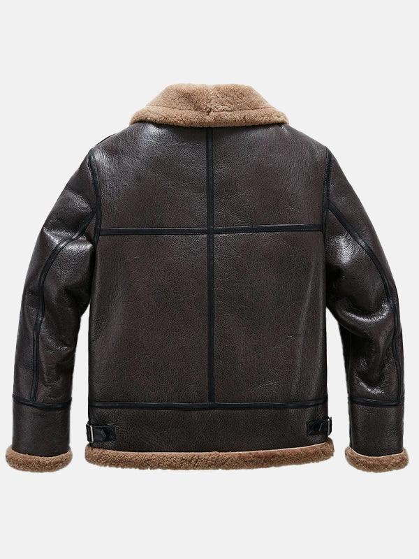 Men Brown Sheepskin B 3 Bomber Shearling Flight Jacket Back Copy