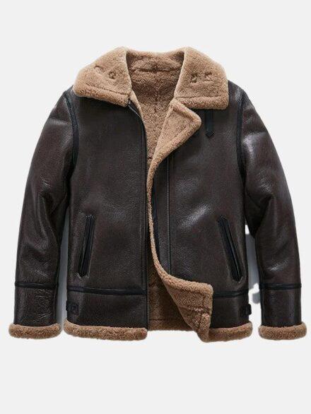 Men Brown Sheepskin B 3 Bomber Shearling Flight Jacket Front Copy