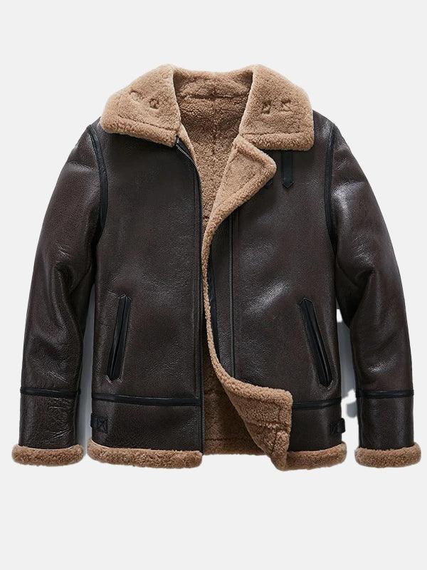 Men Brown Sheepskin B 3 Bomber Shearling Flight Jacket Front Copy