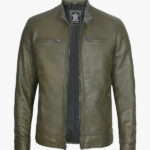 Men Dodge Green Cafe Racer Leather Jacket