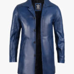 Men s 3 4 Length Blue Waxed Leather Car Coat