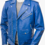 Men s Blue Leather Biker Jacket
