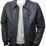 Men s Blue Leather Bomber Jacket Culmstock