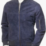 Men s Blue Suede Bomber Jacket