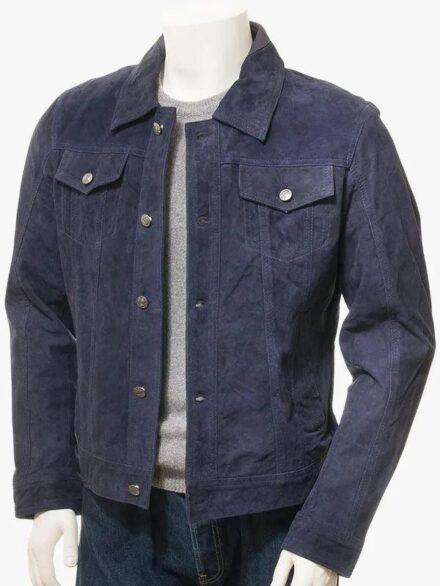 Men s Blue Suede Trucker Jacket